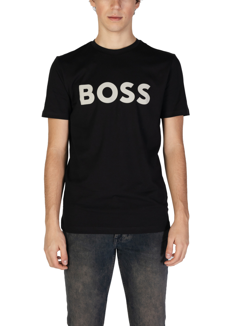 BOSS Thinking Casual Fekete Férfi Pamut Póló