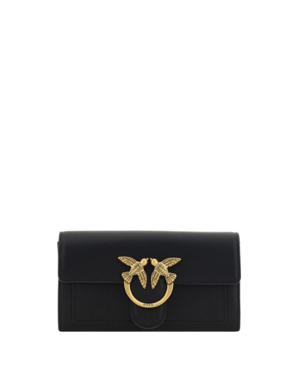 PINKO Black Calf Leather Bos Taurus Shoulder Bag