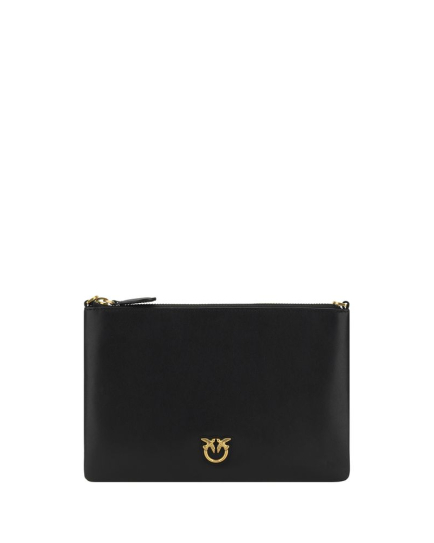 PINKO Black Calf Leather Bos Taurus Shoulder Bag