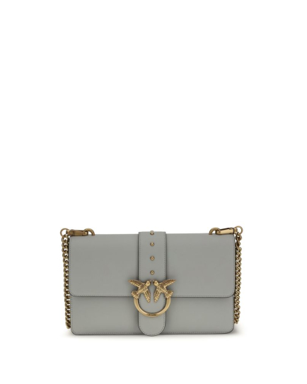 PINKO Gray Calf Leather Bos Taurus Shoulder Bag