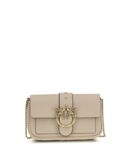 PINKO Beige Calf Leather Bos Taurus Shoulder Bag