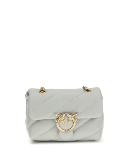 PINKO Gray Calf Leather Bos Taurus Shoulder Bag