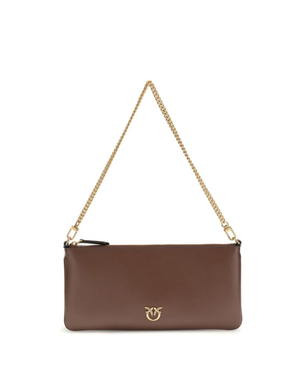 PINKO Brown Calf Leather Bos Taurus Shoulder Bag