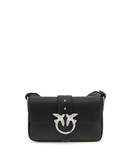 PINKO Black Calf Leather Bos Taurus Shoulder Bag