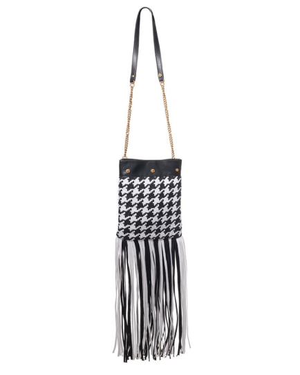 Versace Black And White Leather And Textile Shoulder Bag