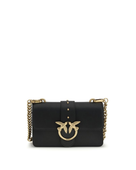 PINKO Black Calf Leather Bos Taurus Shoulder Bag