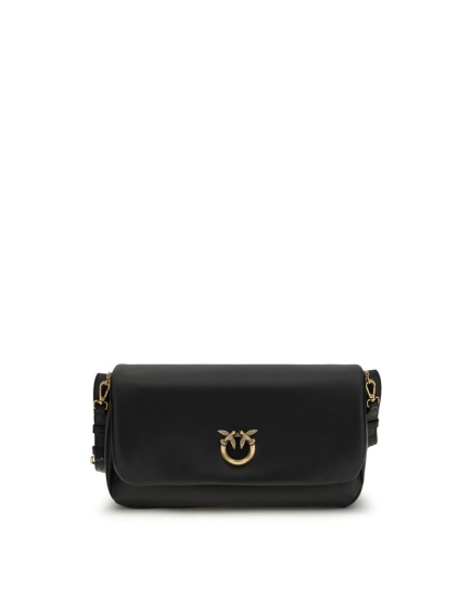 PINKO Black Calf Leather Bos Taurus Shoulder Bag