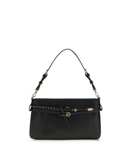 PINKO Black Calf Leather Bos Taurus Shoulder Bag