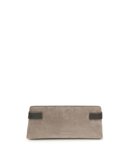 Brunello Cucinelli Gray Calf Leather Bos Taurus Clutch Bag