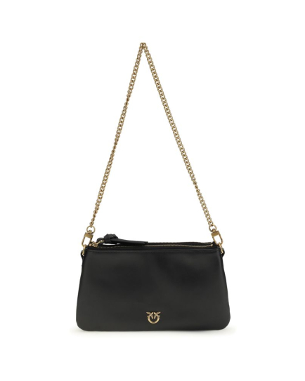 PINKO Black Calf Leather Bos Taurus Shoulder Bag