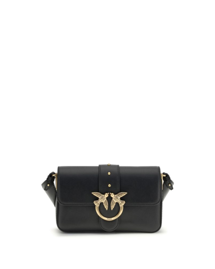 PINKO Black Calf Leather Bos Taurus Shoulder Bag