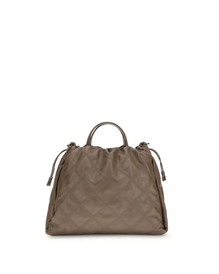 Brunello Cucinelli Gray Calf Leather Bos Taurus Handbag