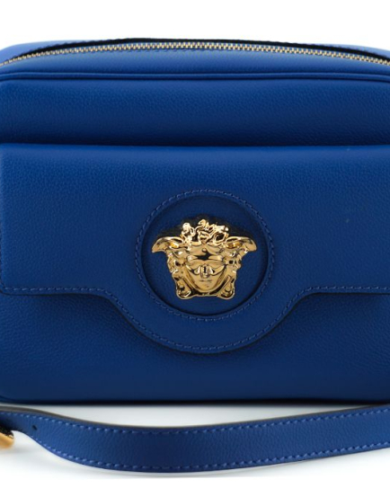 Versace Blue Calf Leather Camera Shoulder Bag