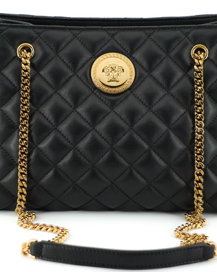 Versace Black Quilted Nappa Leather Medusa Tote Handbag