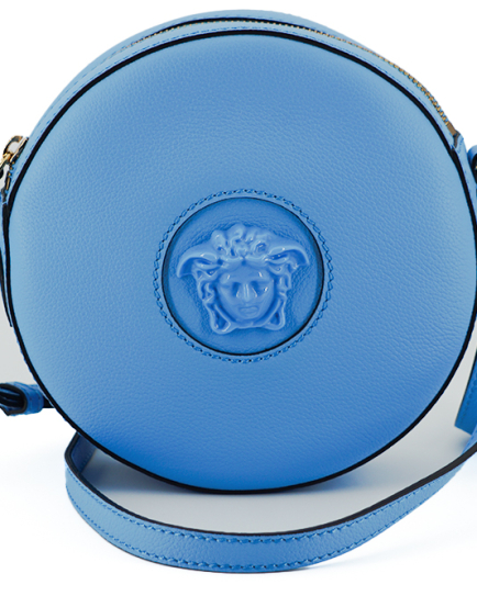 Versace Blue Calf Leather Round Disco Shoulder Bag