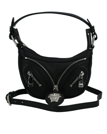 Versace Black Calf Leather Hobo Mini Shoulder Bag