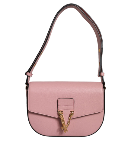 Versace Pink Grainy Calf Leather Logo Crossbody Shoulder Bag