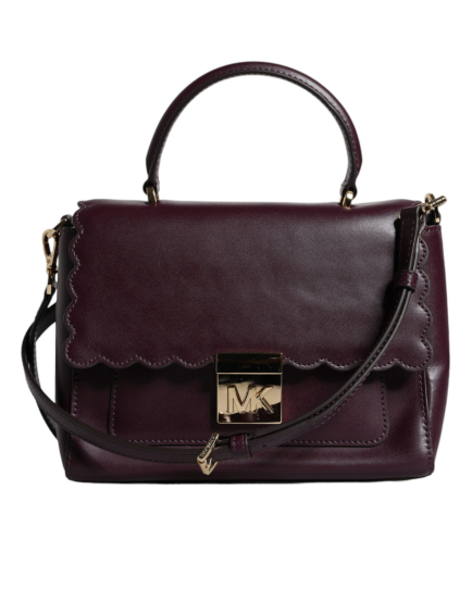 Michael Kors Purple Leather Logo Plaque Crossbody MINDY Satchel Bag