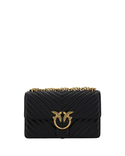 PINKO Black Calf Leather Bos Taurus Shoulder Bag