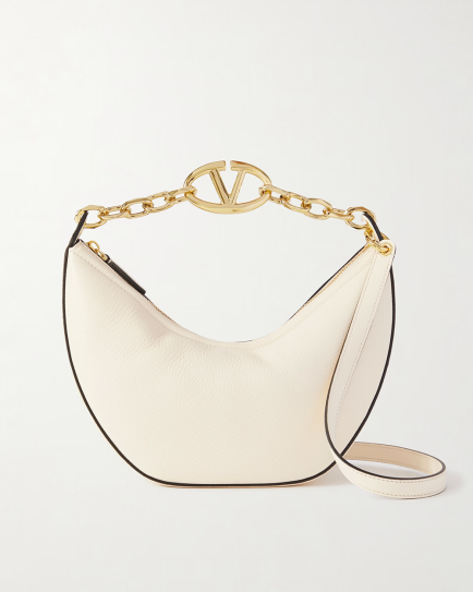 Valentino Garavani Ivory Leather Small Hobo Vlogo Shoulder Bag