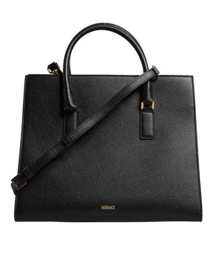 Versace Black Large Leather Top Handle Shoulder Crossbody Bag