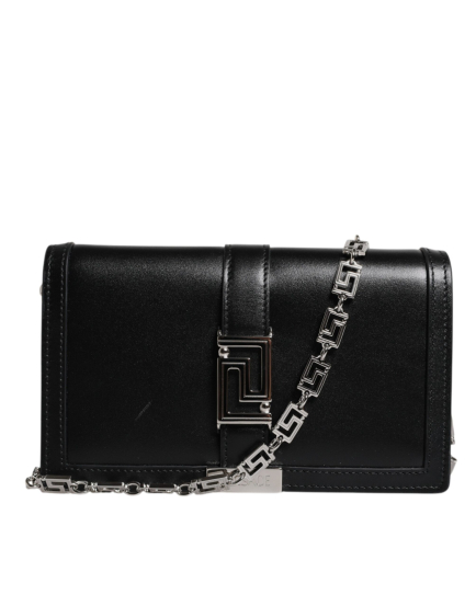 Versace Black Calfskin Leather Chain Strap Shoulder Crossbody Bag