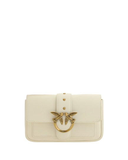 PINKO White Calf Leather Bos Taurus Shoulder Bag
