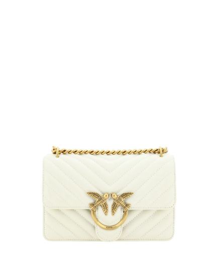 PINKO White Calf Leather Bos Taurus Shoulder Bag