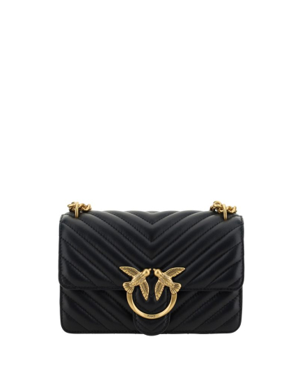 PINKO Black Calf Leather Bos Taurus Shoulder Bag