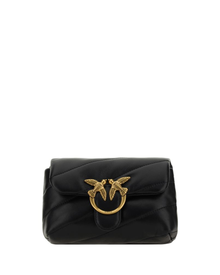 PINKO Black Calf Leather Bos Taurus Shoulder Bag
