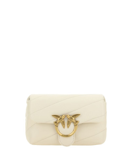 PINKO White Calf Leather Bos Taurus Shoulder Bag
