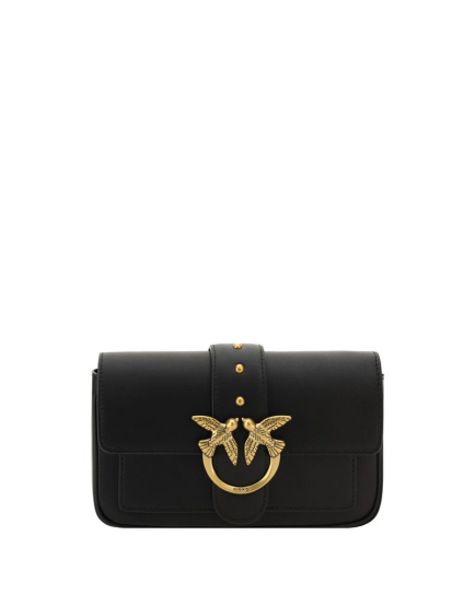PINKO Black Calf Leather Bos Taurus Shoulder Bag