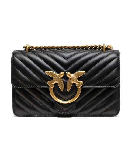 PINKO Black Leather Love One Mini Shoulder Bag