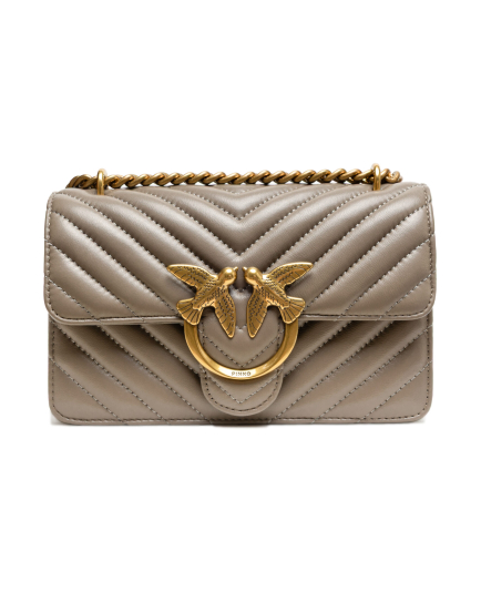 PINKO Grey Leather Love One Mini Shoulder Bag