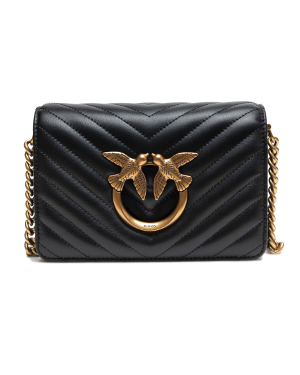 PINKO Black Leather Love Click Mini Shoulder Bag