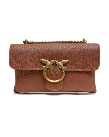 PINKO Brown Leather Love Boucle Riga Shoulder Bag