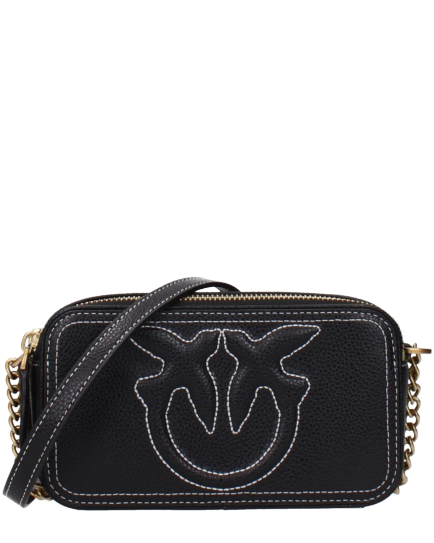 PINKO Black Leather Crossbody Bag