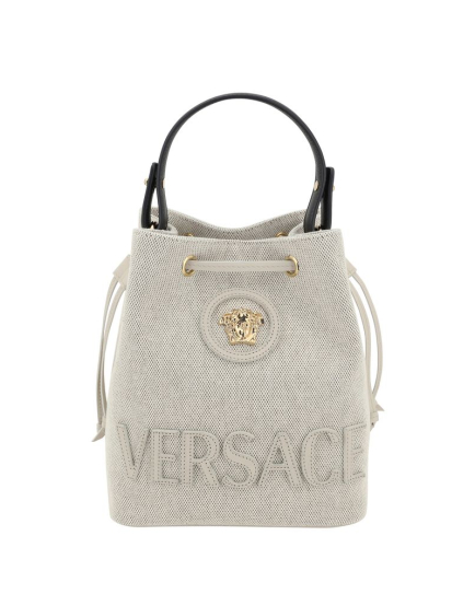 Versace White Fabric Backet Bag