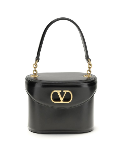 Valentino Garavani Black Calf Leather Bos Taurus Shoulder Bag