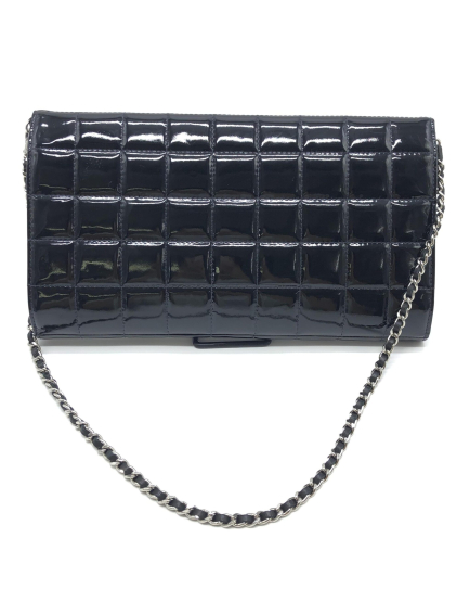 Chanel PRE-OWNED Black Patent Chocolate Bar Chain Shoulder Bag