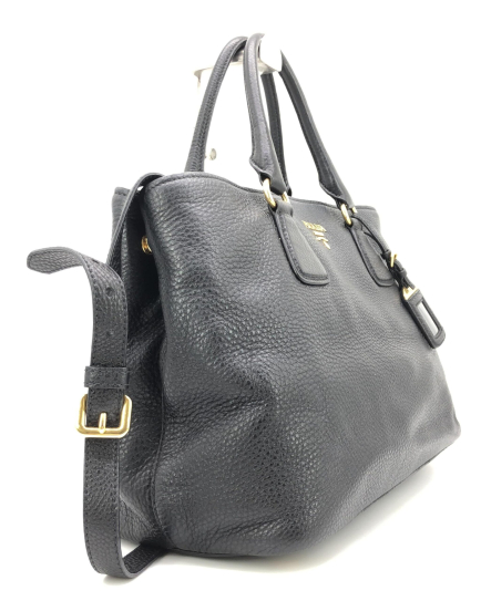 Prada PRE-OWNED Galleria Vitello Daino Black Leather Top Handle Bag