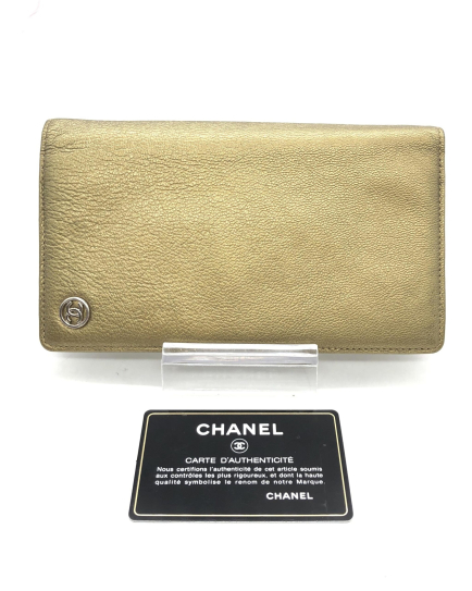 Chanel PRE-OWNED Gold Tone Caviar Leather Bifold Wallet