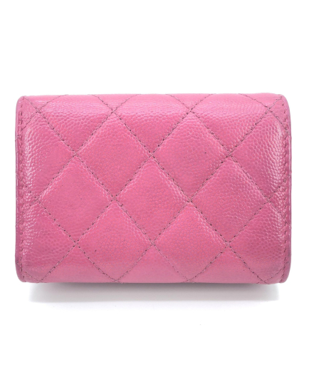 Chanel PRE-OWNED Pink Leather Quilted Flap Wallet