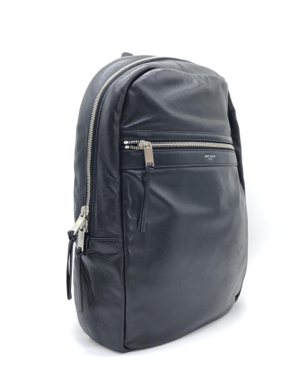 Saint Laurent PRE-OWNED Black Leather City Backpack With Zipper