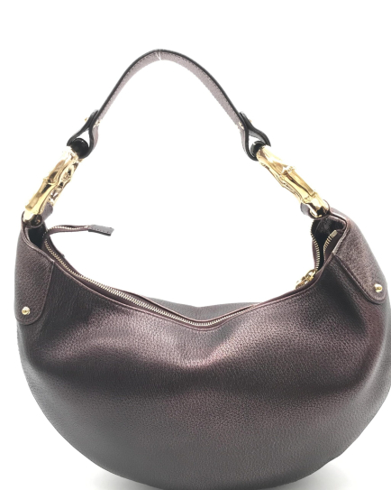 Gucci PRE-OWNED Metallic Leather Bamboo Ring Hobo Bag