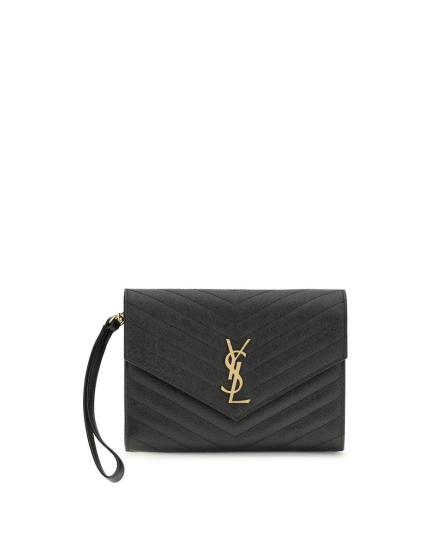 Saint Laurent Black Calf Leather Bos Taurus Clutch Bag