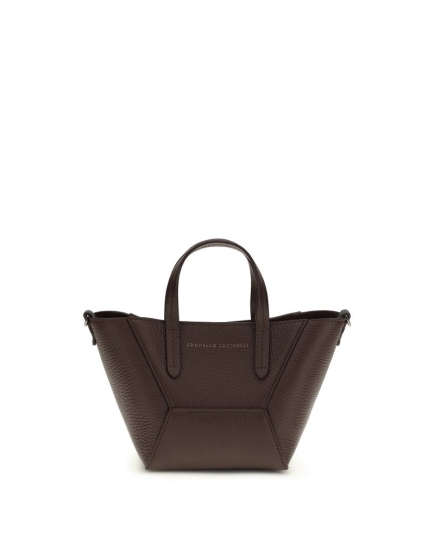 Brunello Cucinelli Bordeaux Calf Leather Bos Taurus Shoulder Bag