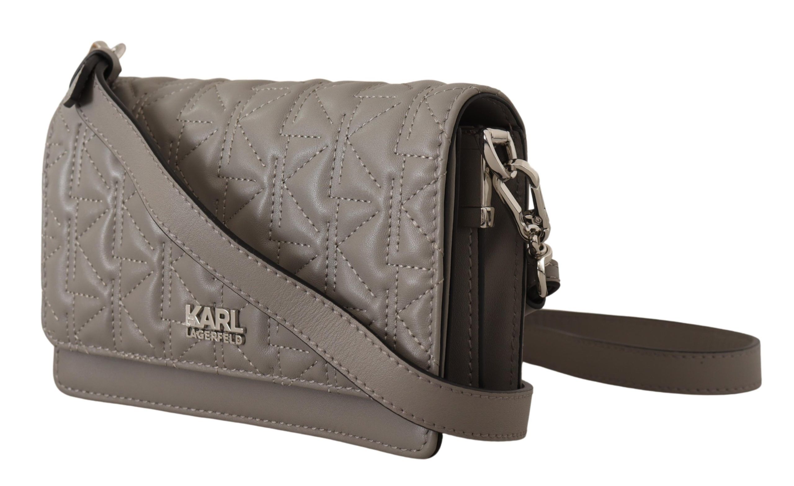 Karl Lagerfeld Light Grey Leather Crossbody Bag - Image 3