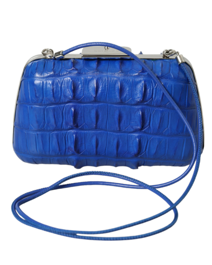 Balenciaga Blue Exotic Skin Leather Shoulder Crossbody Box Clutch Bag