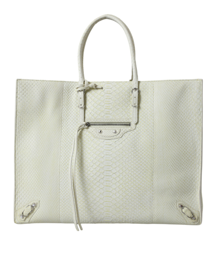 Balenciaga White Yellow Exotic Skin Leather Shopping Tote PAPIER Bag